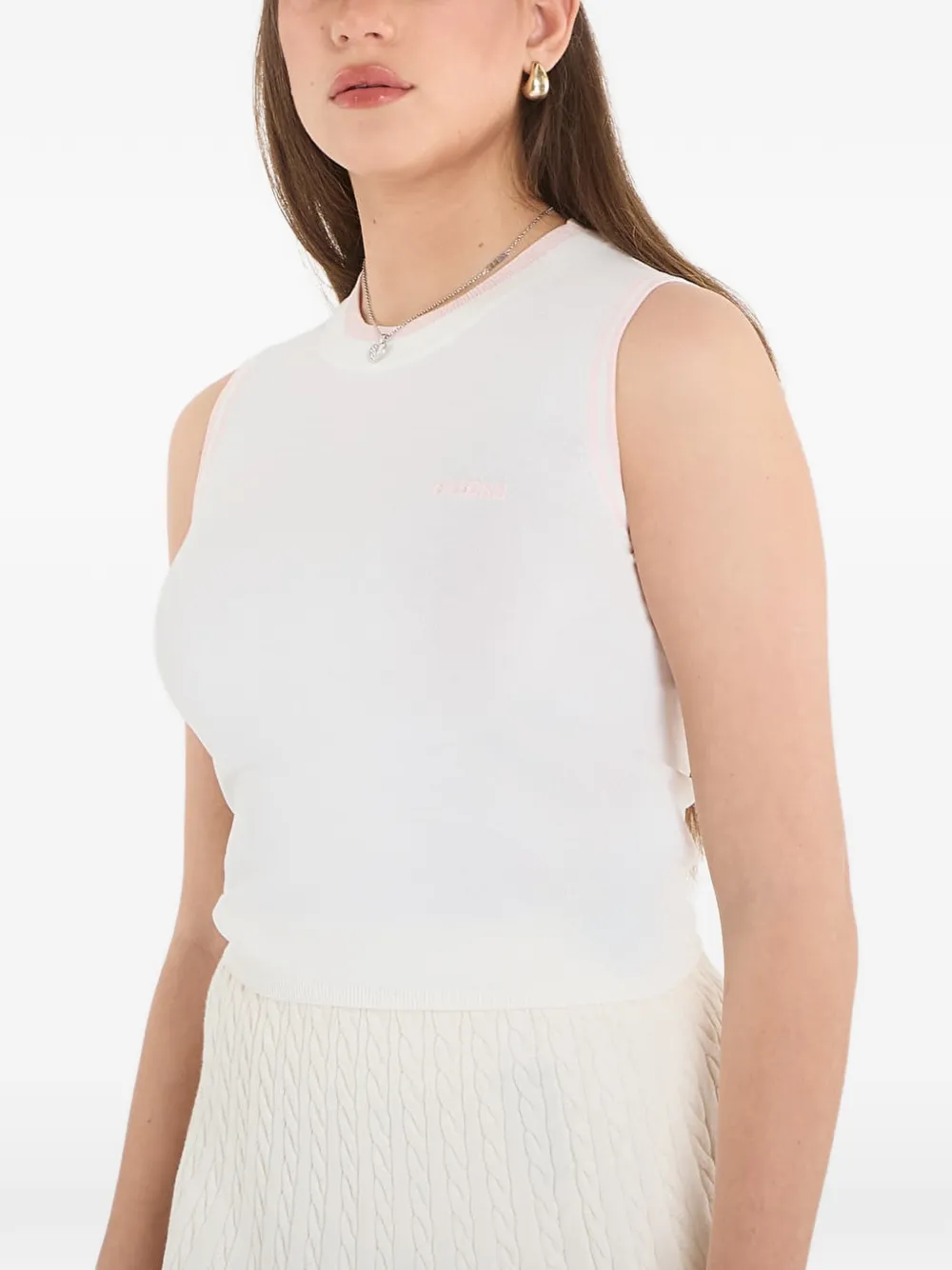 GUESS USA Fijngeribbelde tanktop met contrasterende afwerking Wit