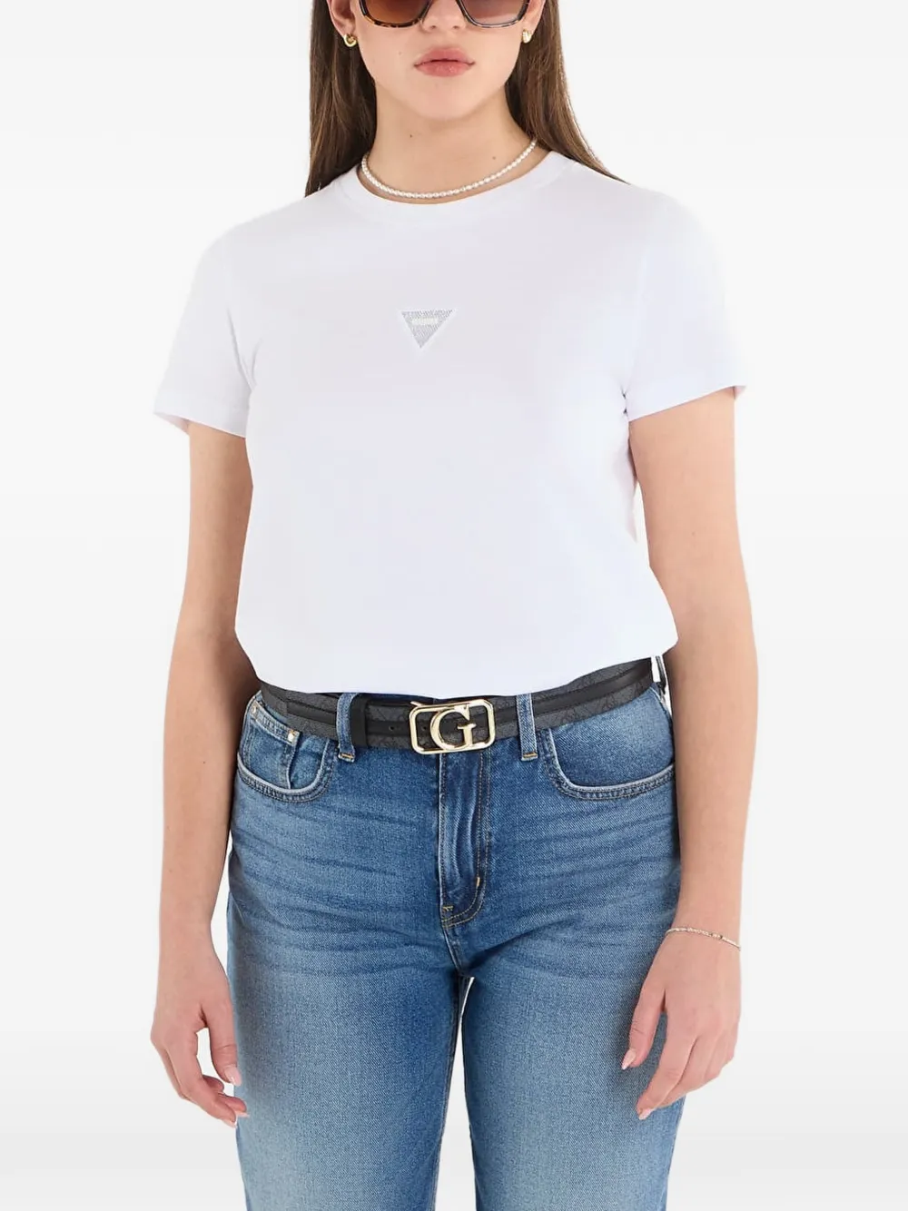 GUESS USA Rhinestones T-shirt - Bianco