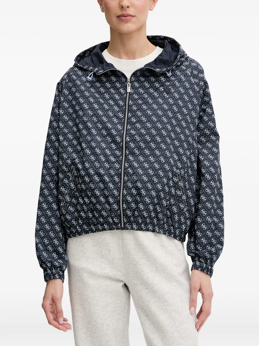 GUESS USA Giacca denim con cappuccio e monogramma - Blu