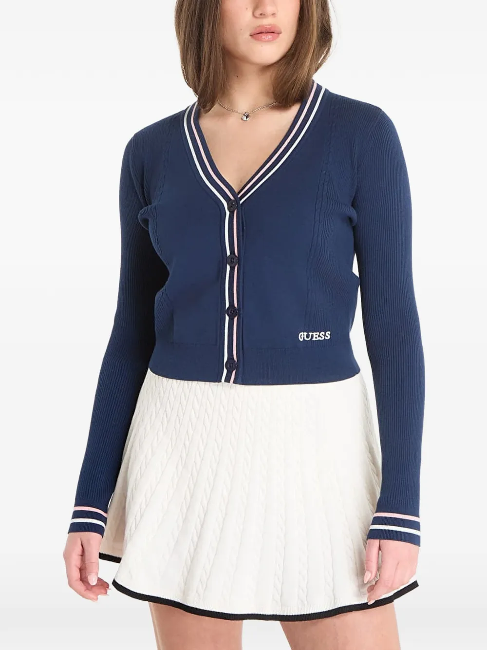 GUESS USA striped-trim cardigan - Blu