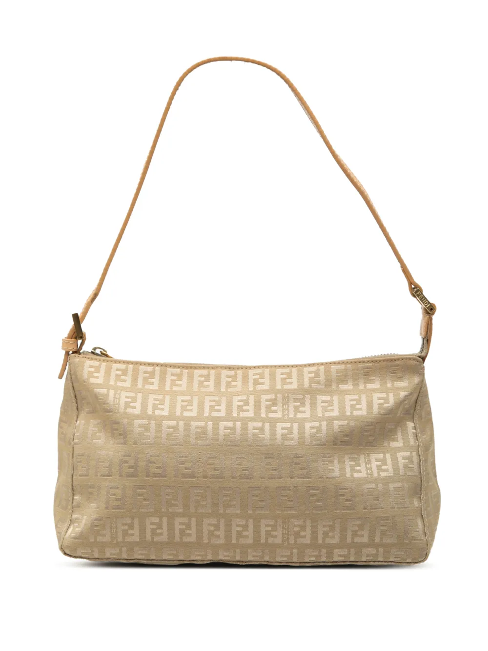 Pre-owned Fendi 2000-2010 Zucchino Canvas Pochette Shoulder Bag In Neutral