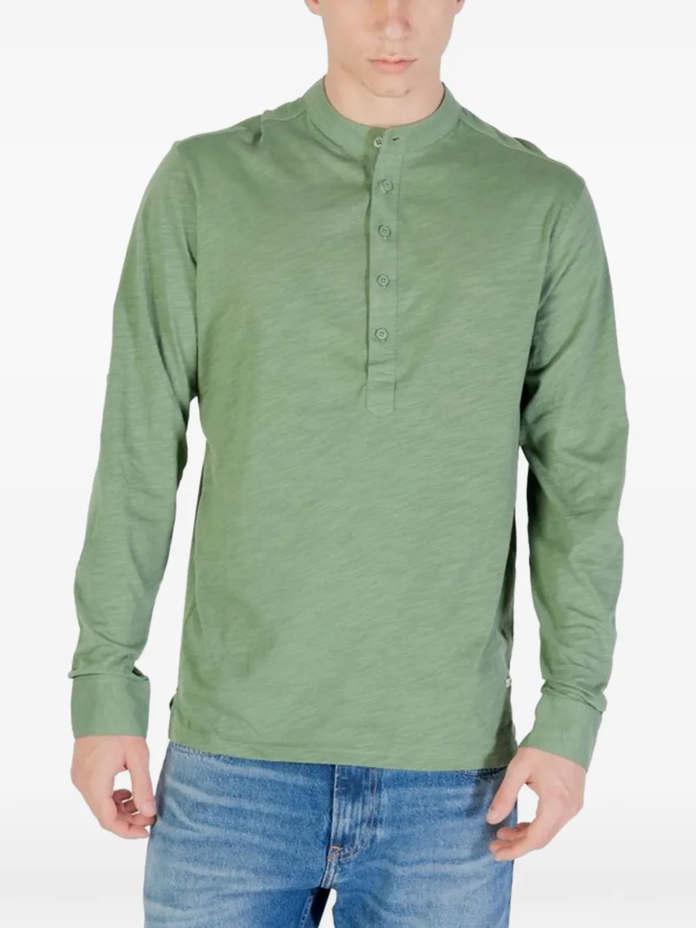 GIANNI LUPO band-collar long-sleeve t-shirt - Verde