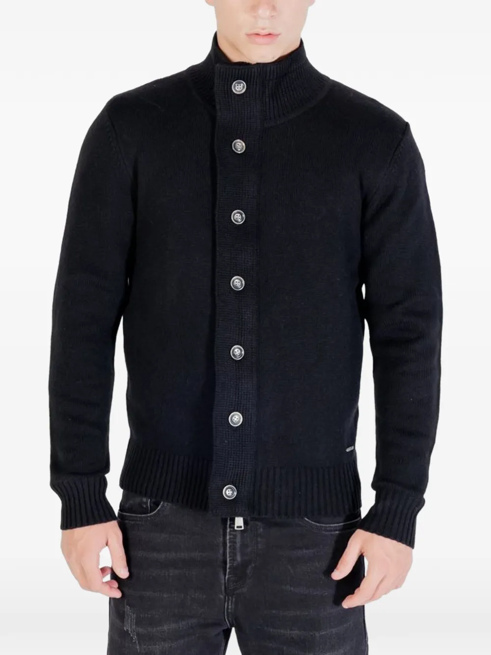 GIANNI LUPO button-up high-neck sweater - Black