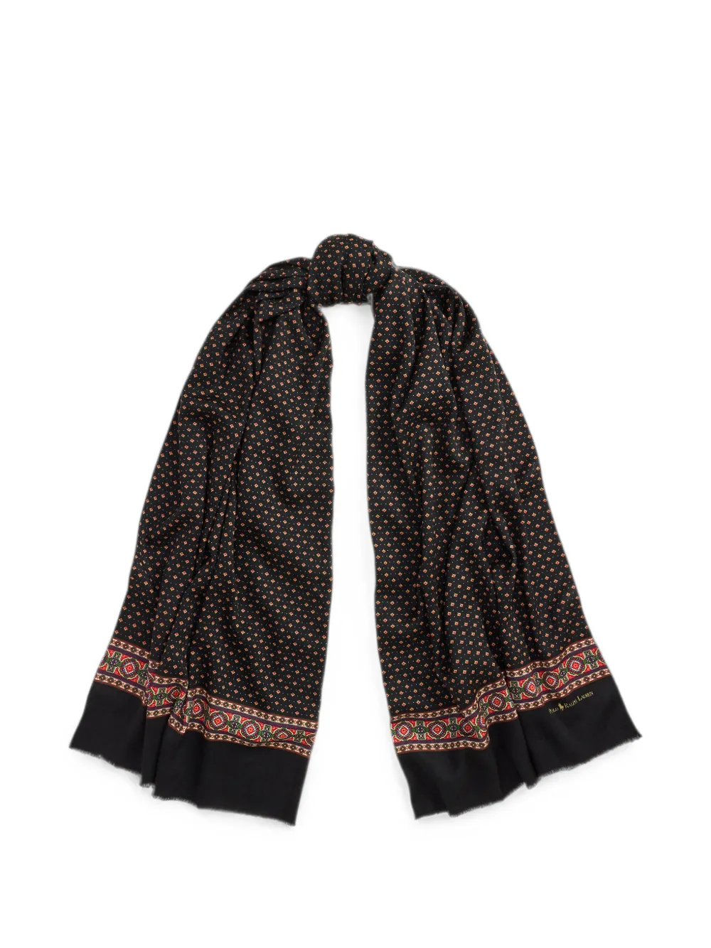 Polo Ralph Lauren Sjaal met franje afwerking en foulard patroon Zwart