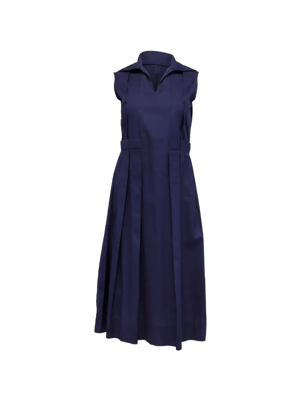 Pre-owned Marni Open-collar Pleated Dress In Blue