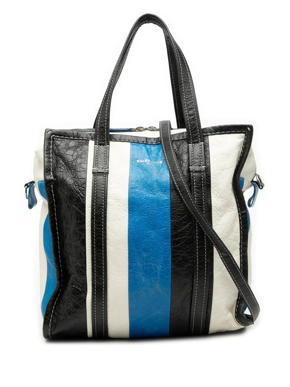 Pre-owned Balenciaga 2003-2022 S Lambskin Bazar Shopper Satchel In Blue