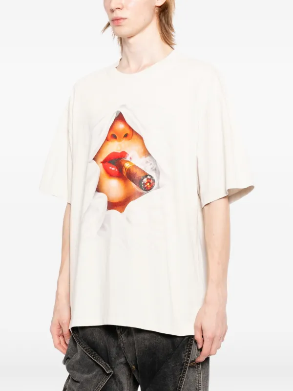 Melt cigarette-print T-shirt | Neutrals