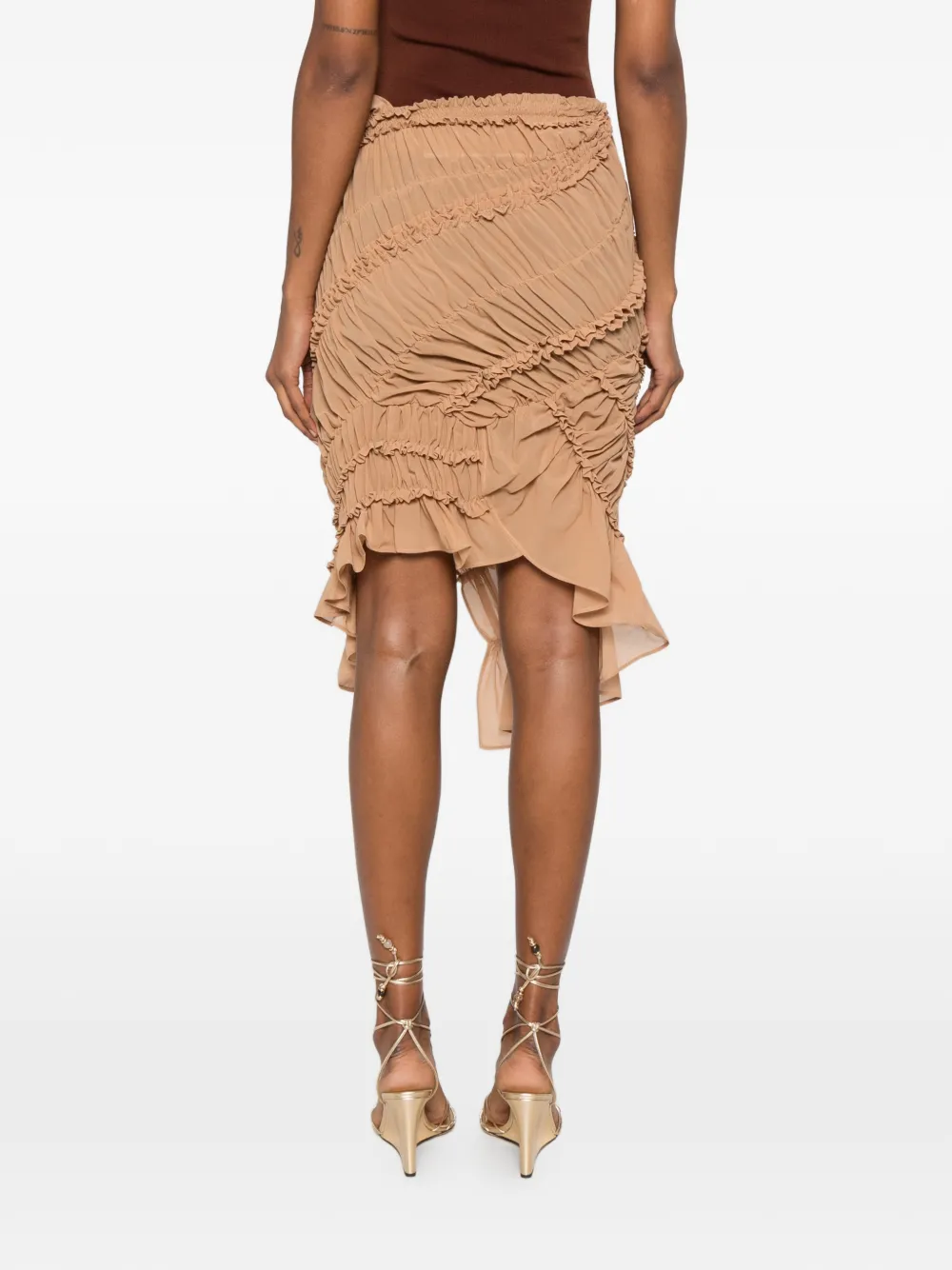 Magda Butrym Midi-rok verfraaid met ruches Beige