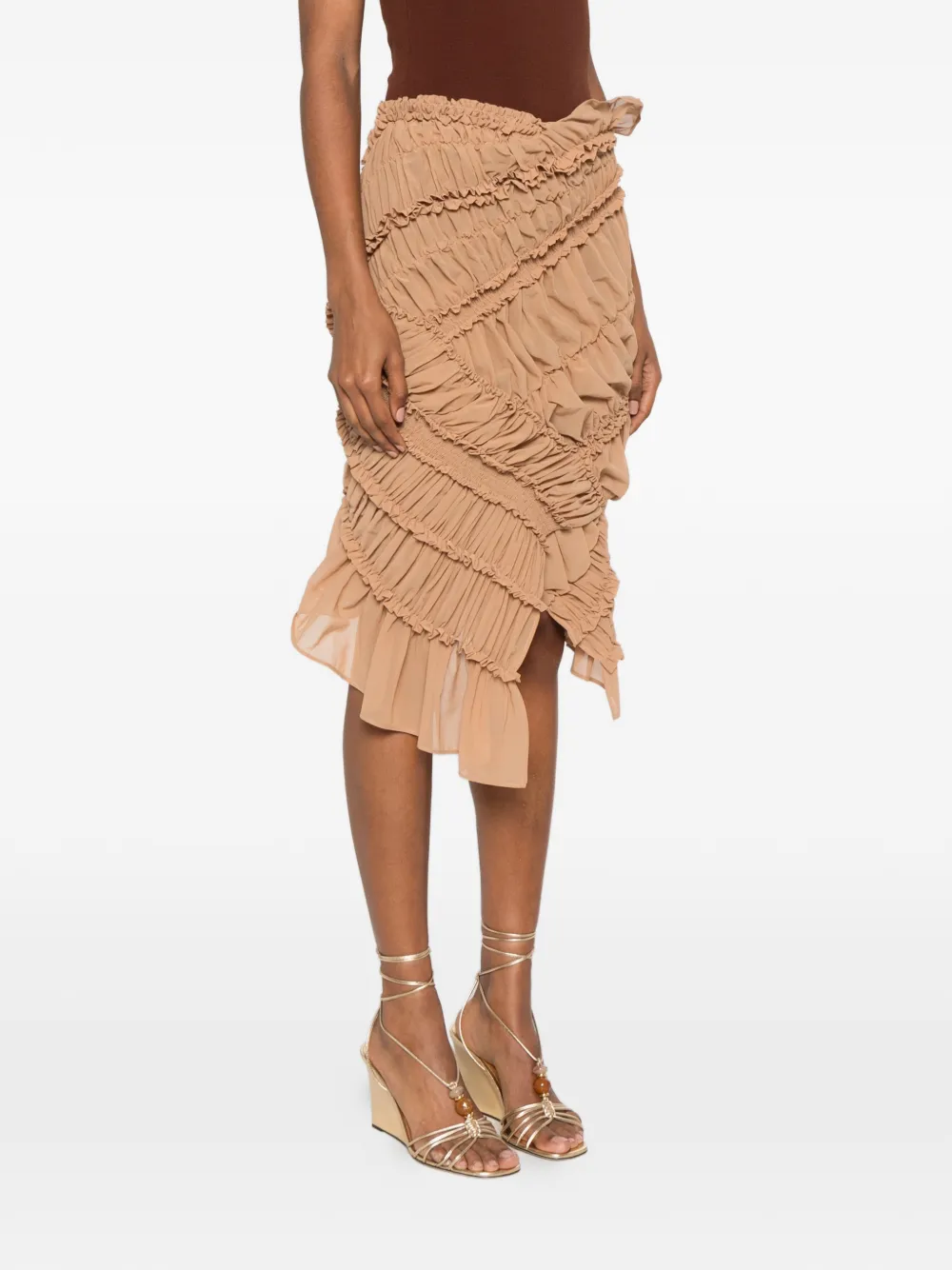 Magda Butrym Midi-rok verfraaid met ruches Beige