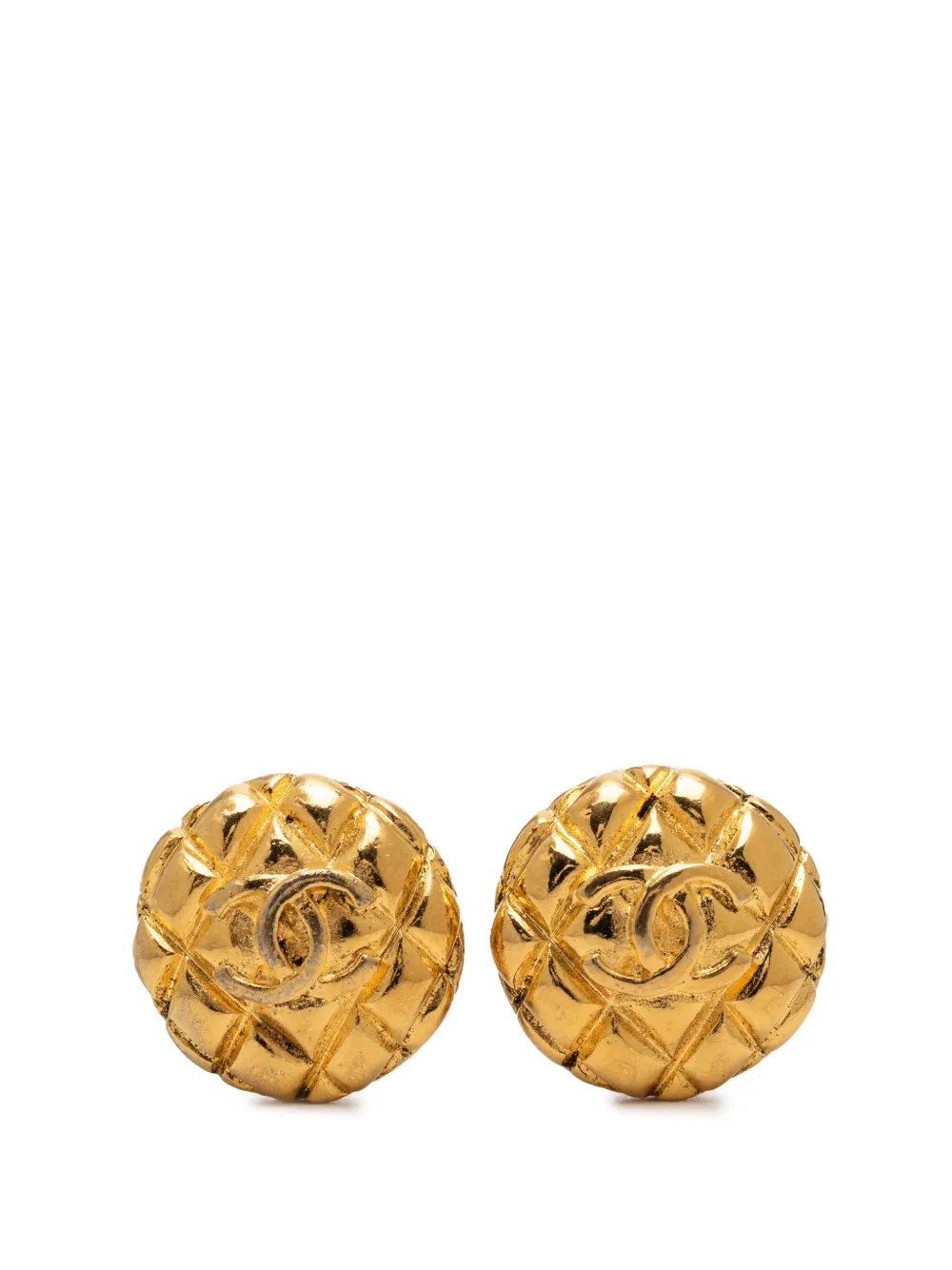 CHANEL Pre-Owned 1980-1990 Gold Plated CC Quilted Round Clip On Earrings costume earrings - Oro