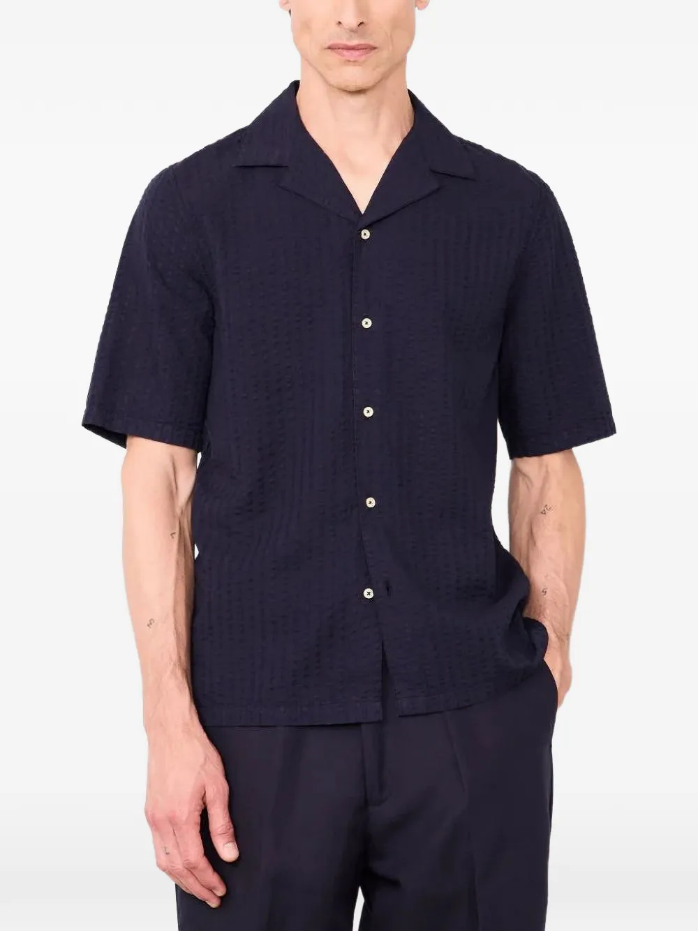 Officine Generale seersucker-effect short-sleeve shirt - Blau
