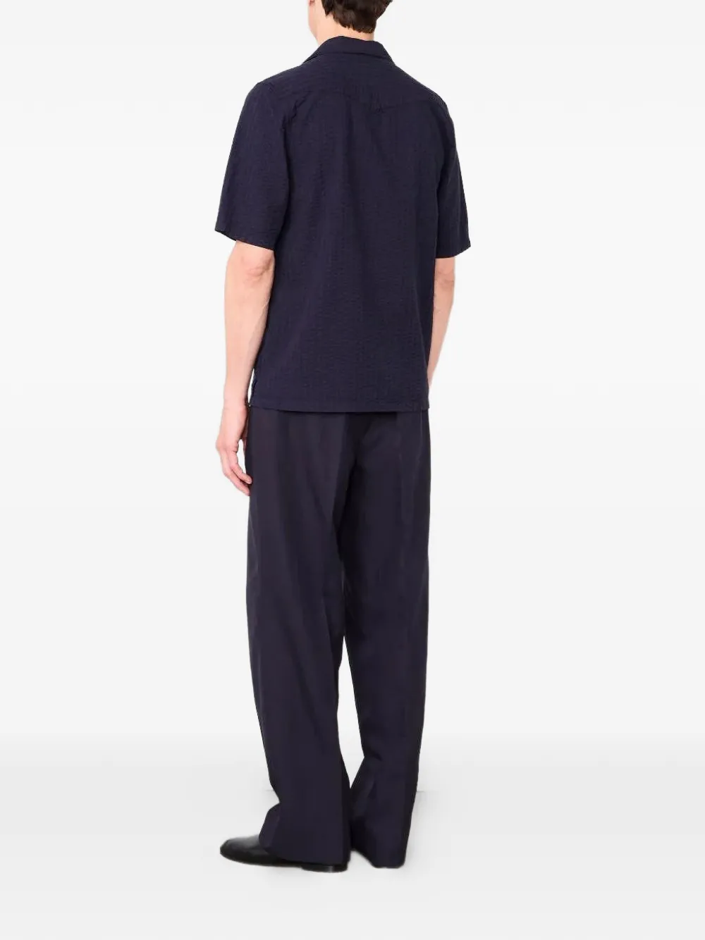 Officine Generale Overhemd met seersucker-effect en korte mouwen Blauw