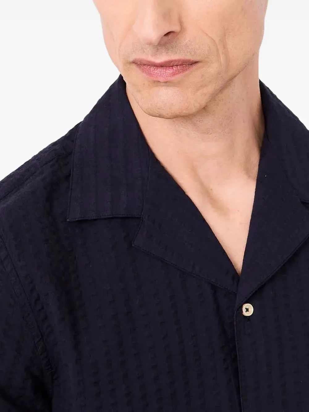 Officine Generale Overhemd met seersucker-effect en korte mouwen Blauw