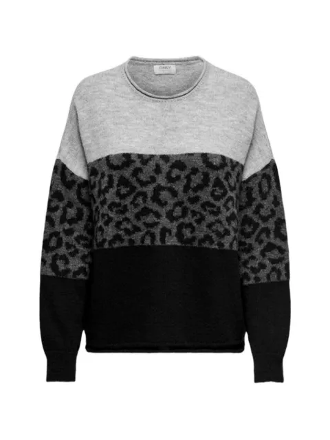 ONLY Onljade leopard-print colour-block jumper