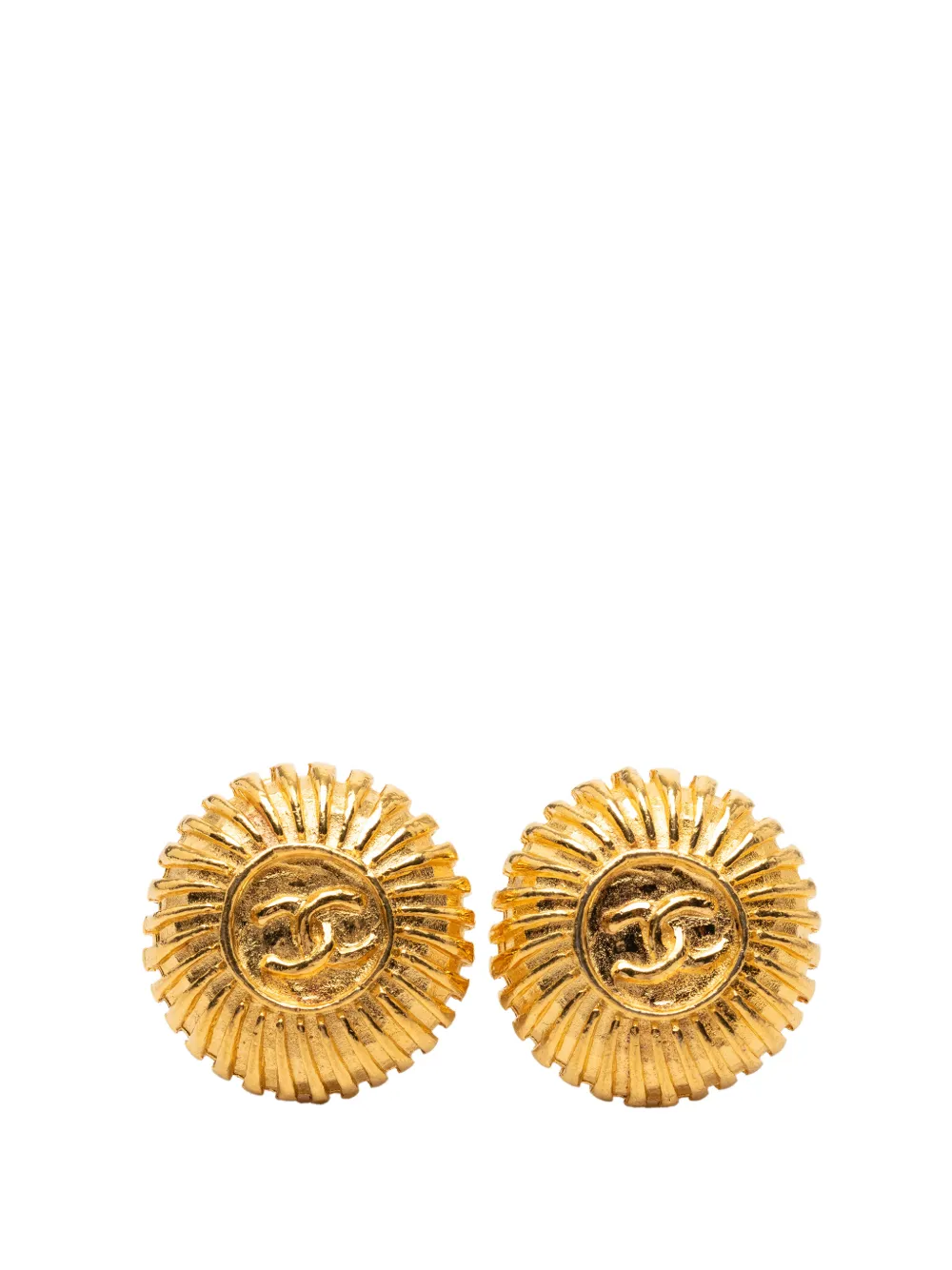 CHANEL Pre-Owned 1970-1980 Gold Plated CC Round Clip On Earrings costume earrings