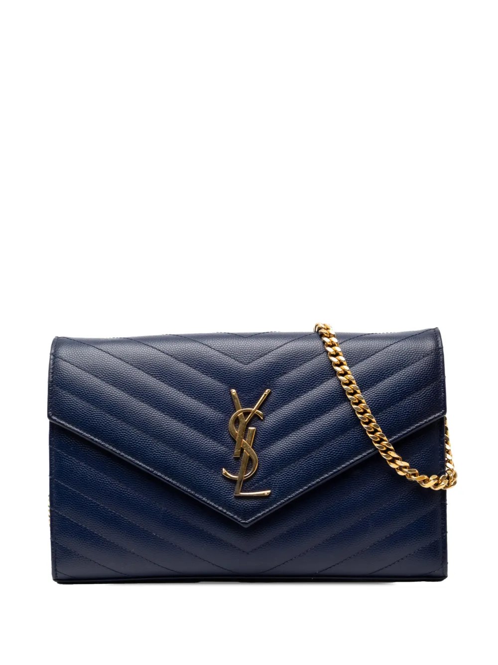 Saint Laurent Pre-Owned 2014 Grain De Poudre Chevron Monogram Envelope Chain Wallet crossbody bag - Blu