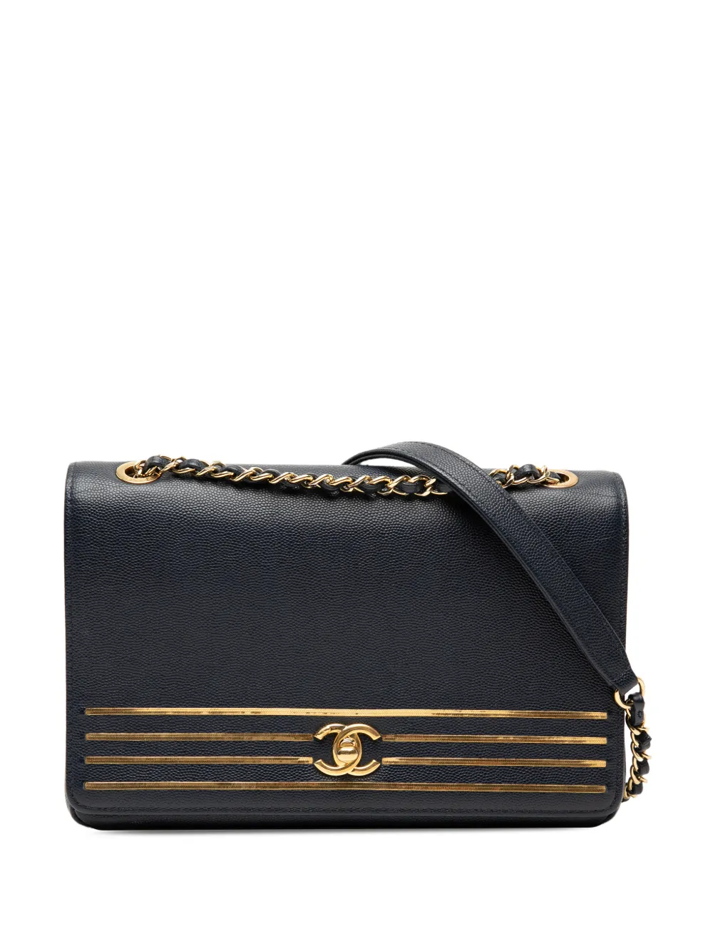 CHANEL Pre-Owned 2019 Medium Caviar Captain Gold Flap crossbody bag - Blu