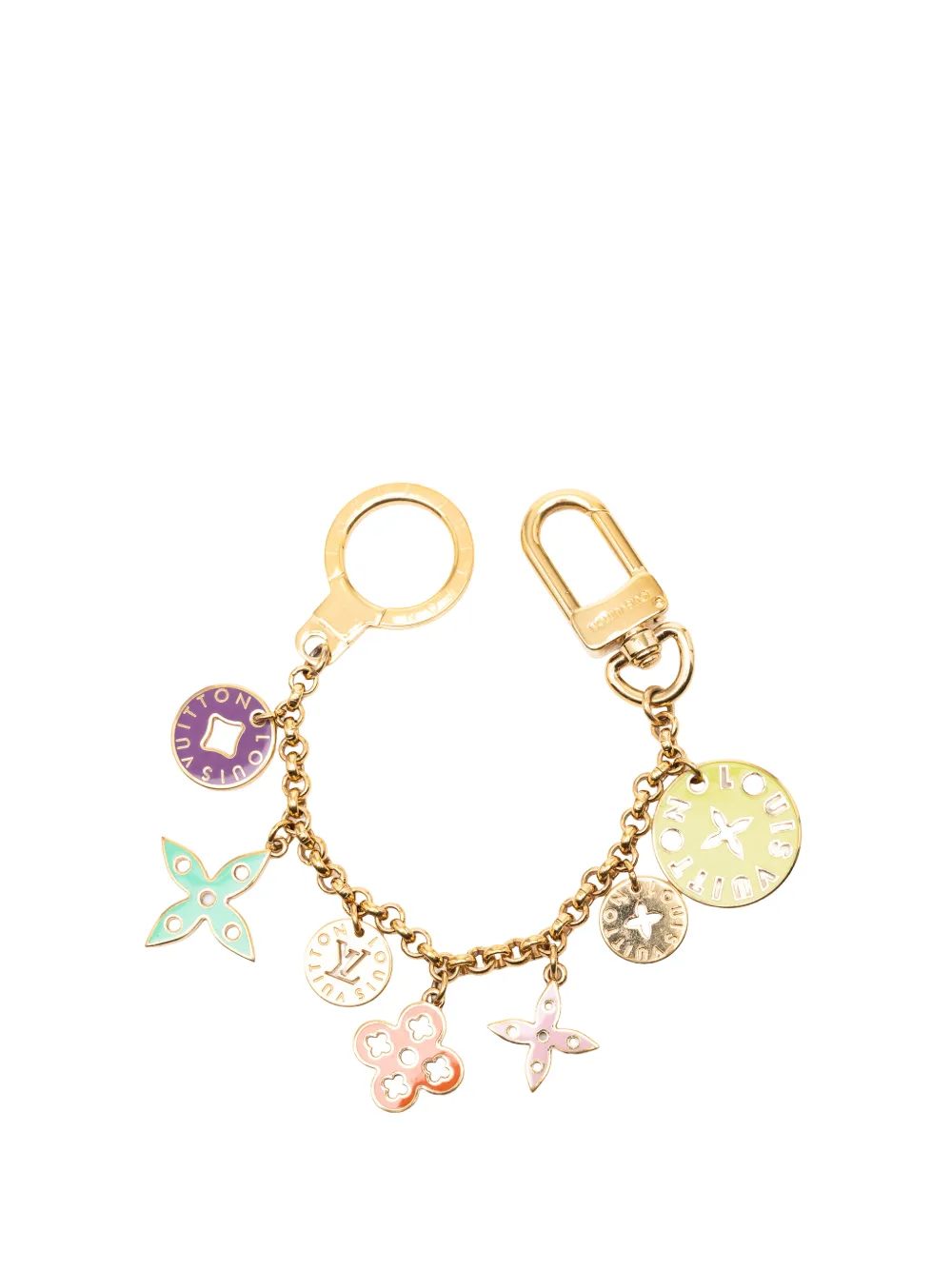 Louis Vuitton Pre-Owned 2009 Gold Plated Enamel Multicolore Fleur de Monogram Bag Charm and Holder key chain - Oro