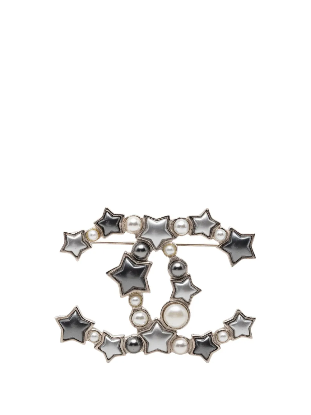 CHANEL Pre-Owned 2017 CC Silver Plated Resin and Faux Pearl Star Brooch costume brooch - Bianco
