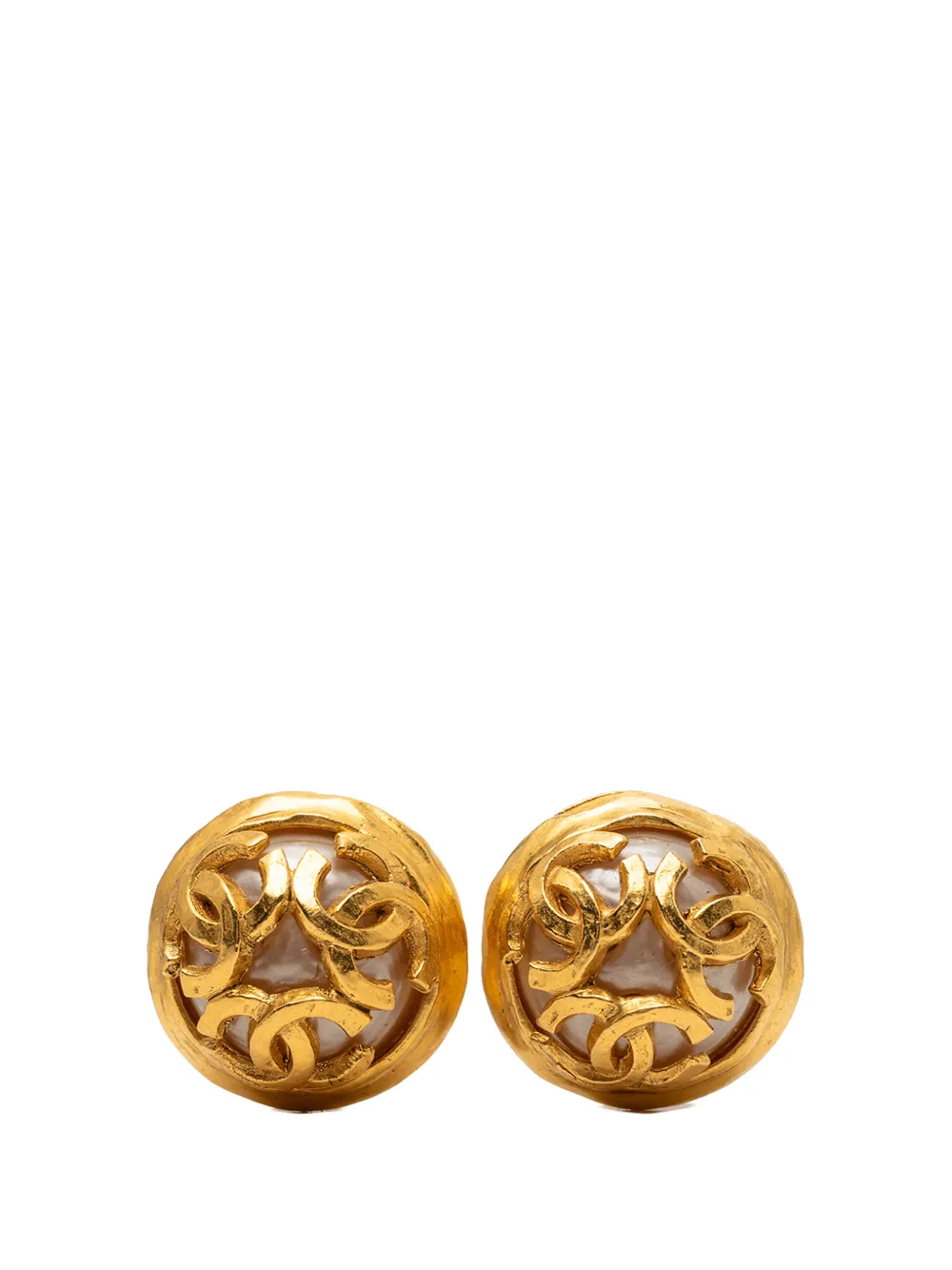 CHANEL Pre-Owned 1994 CC Gold Plated Faux Pearl Clip On Earrings costume earrings - Oro