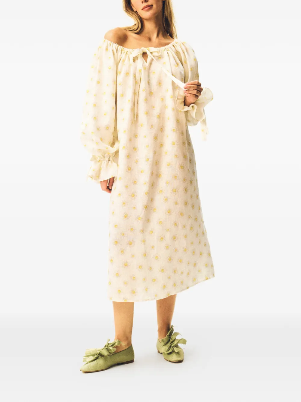  Sleeper Vestido Midi Cha-cha Con Volantes - Blanco 