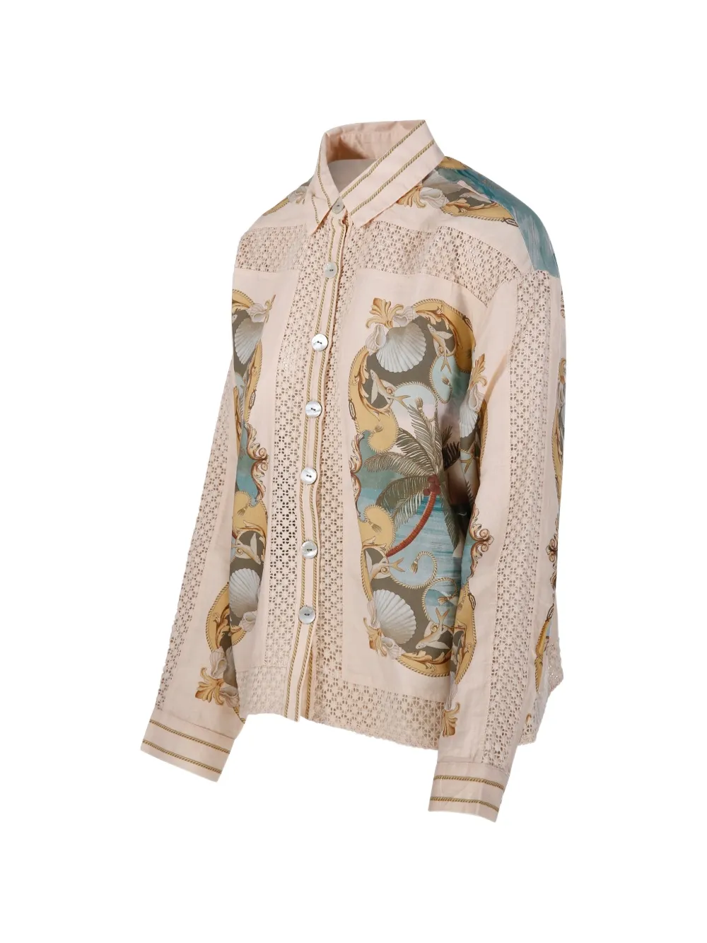 FARM Rio Sand Royal Sea gehaakte ecovero blouse met vlas Beige