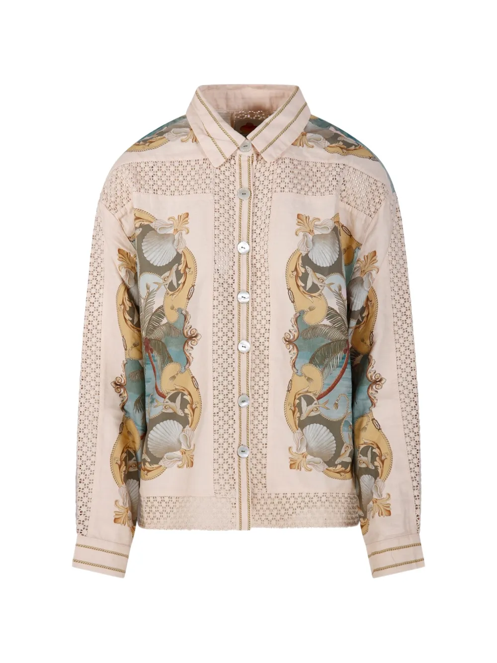 FARM Rio graphic-print crochet-panel shirt - Nude