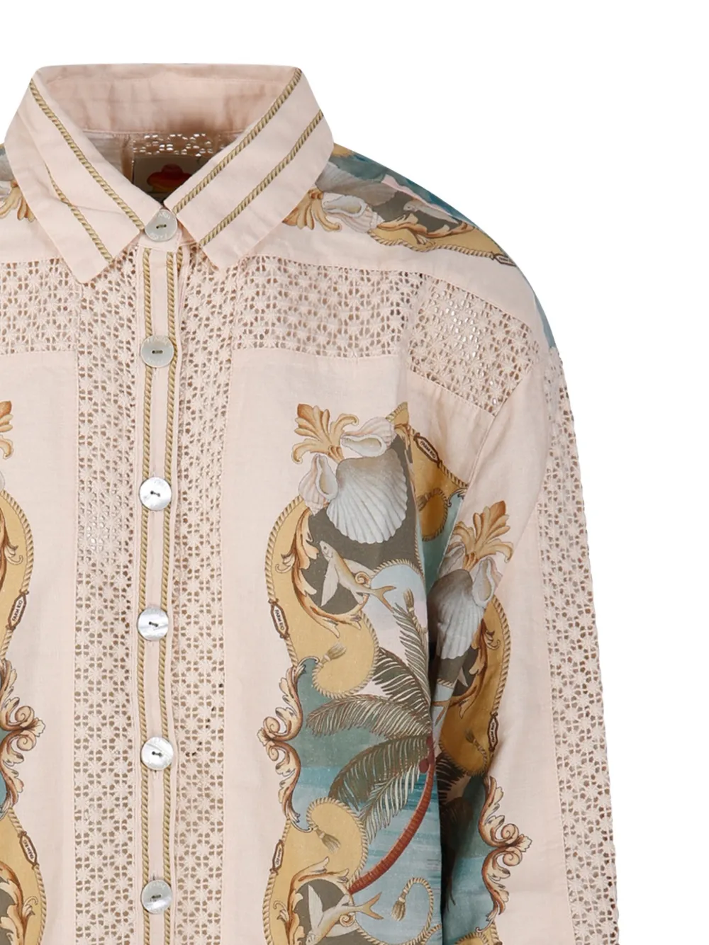 FARM Rio Sand Royal Sea gehaakte ecovero blouse met vlas Beige