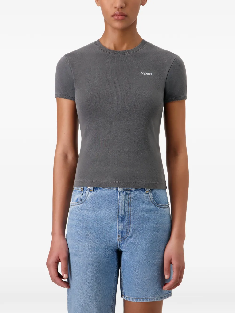 Coperni Cropped T-shirt met logoprint Grijs