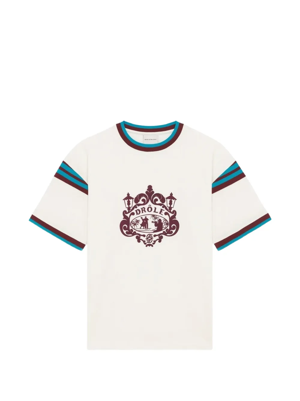 Drôle De Monsieur Dancers graphic-print striped-trim T-shirt - Bianco