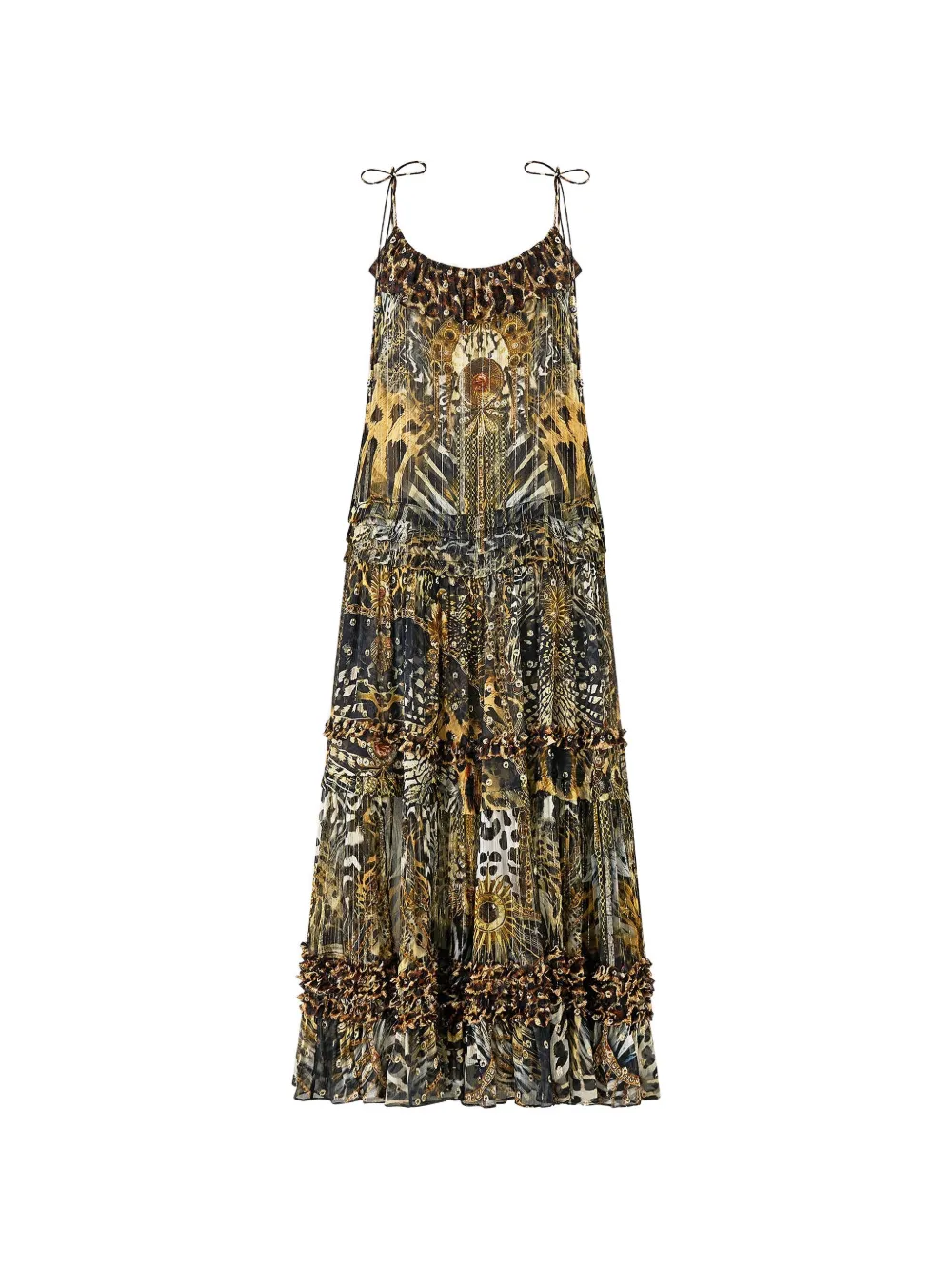 Camilla crystal-embellished tiered midi dress - Braun