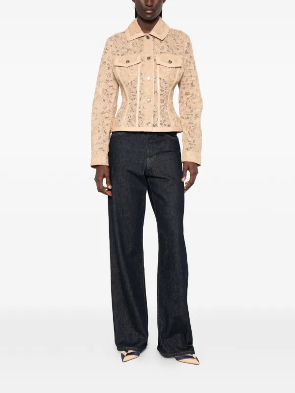 Ermanno Scervino Lace leather-trim Jacket | Neutrals | FARFETCH GE