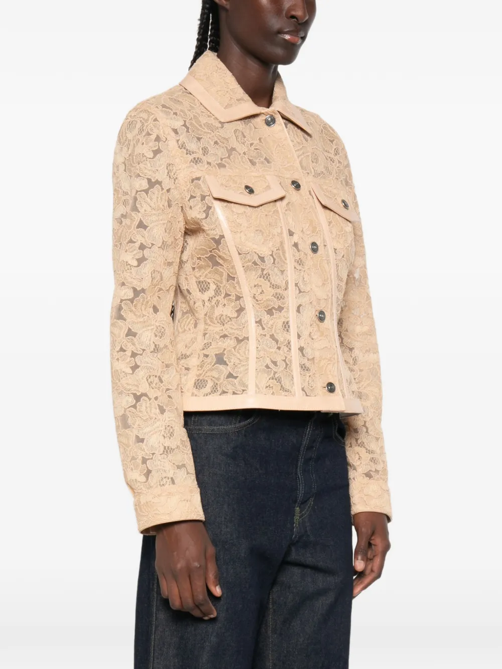 Ermanno Scervino Lace leather-trim Jacket | Neutrals | FARFETCH GE