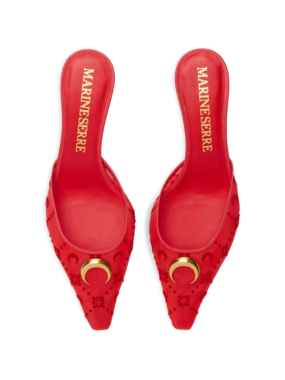 Marine Serre Flock Kitten mesh muiltjes Rood