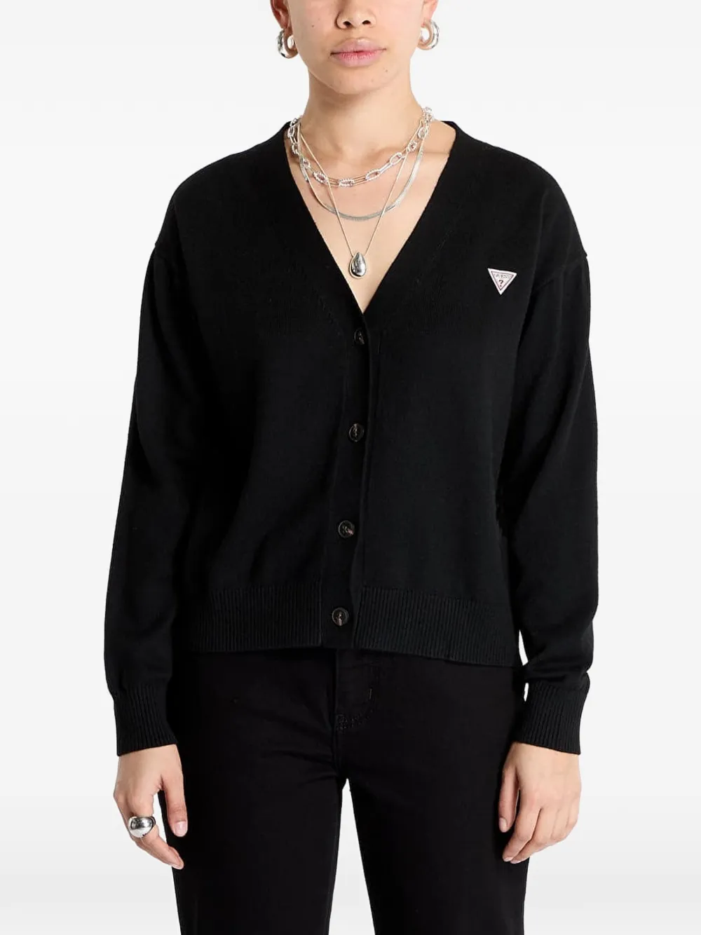 GUESS USA logo-patch V-neck cardigan - Nero