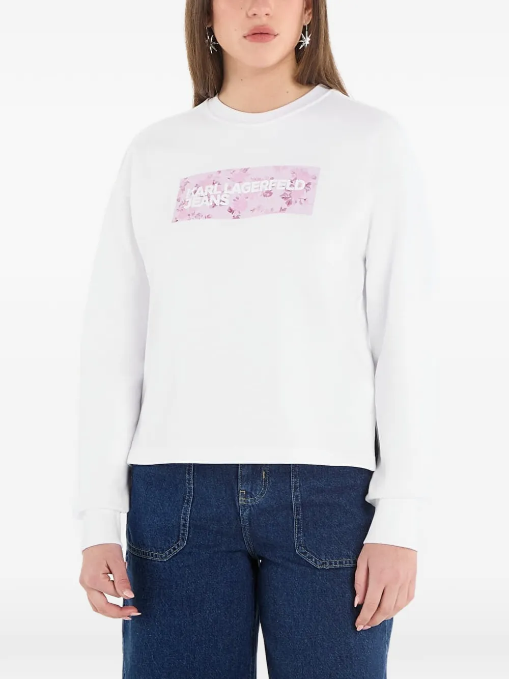 Karl Lagerfeld Jeans floral-print logo-patch sweater - Weiß