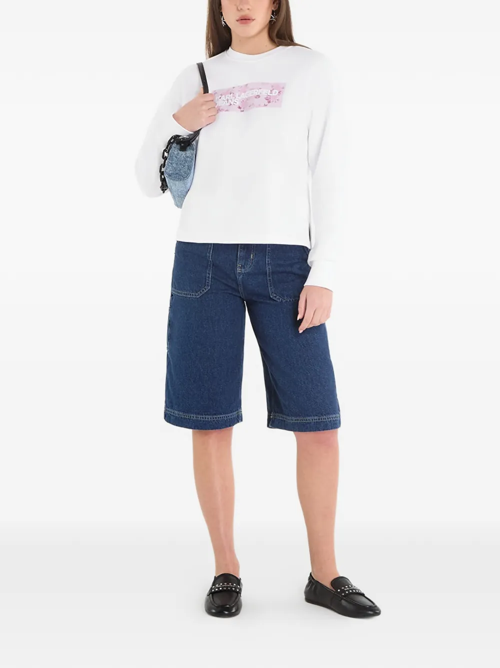 Karl Lagerfeld Jeans Trui met logopatch en bloemenprint Wit