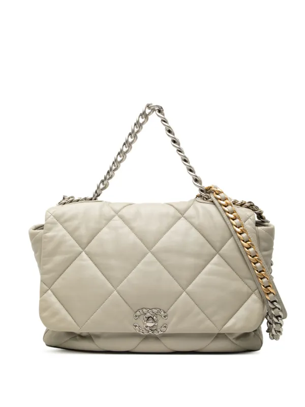 Chanel Pre-owned 2021-2026 Maxi Lambskin 19 Flap Satchel in Grey