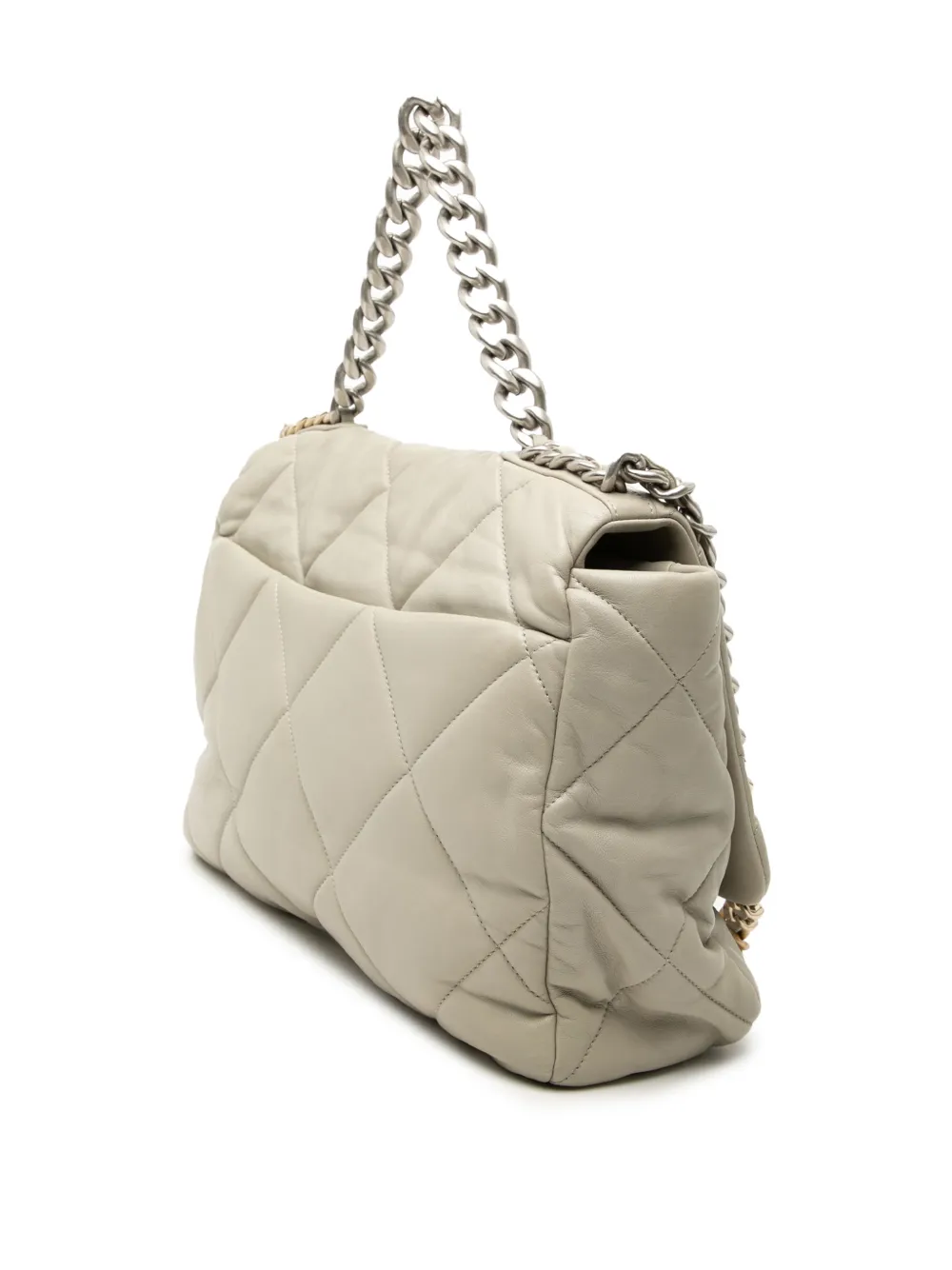 Chanel Pre-owned 2021-2026 Maxi Lambskin 19 Flap Satchel in Grey, view 3