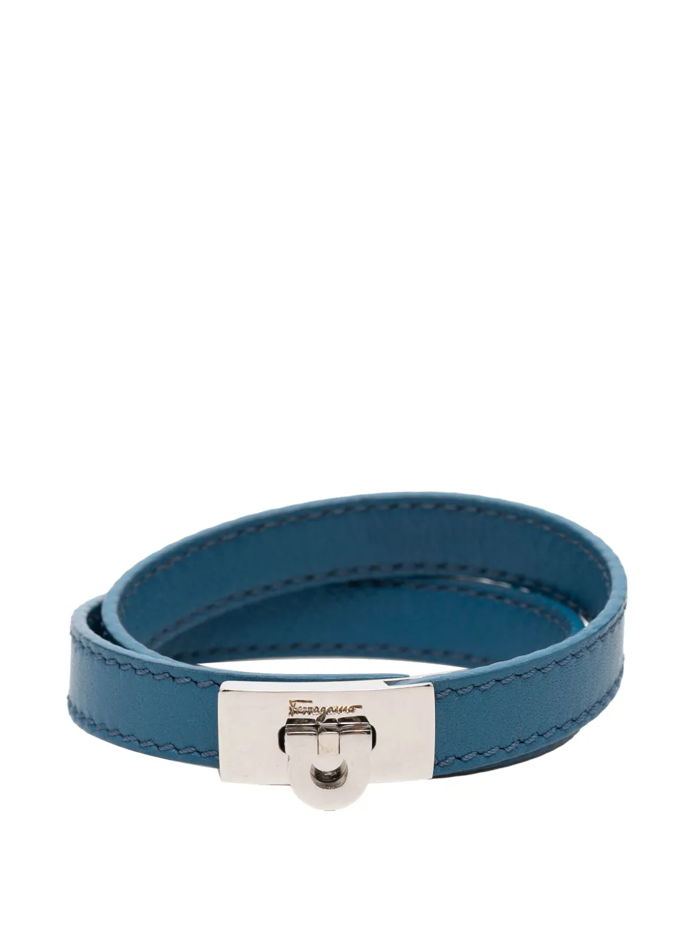 Ferragamo Pre-Owned 2000-2026 Leather Gancini Lock Double Wrap Bracelet costume bracelet - Blu