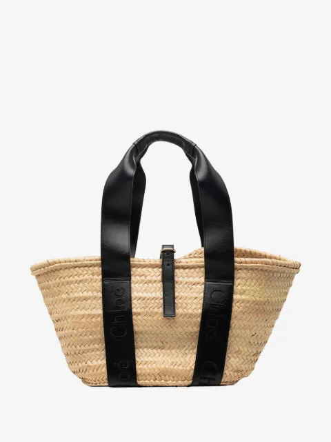 Chloé Pre-Owned 2023 미디엄 라피아 스무스 카프스킨 센스 바스켓 핸드백