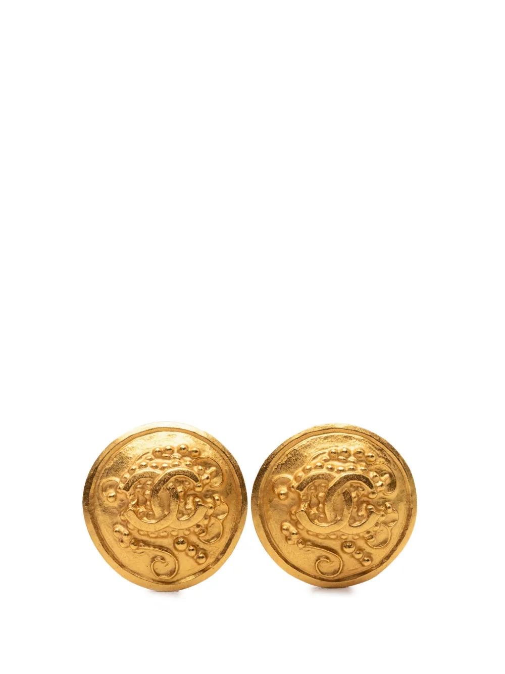 CHANEL Pre-Owned 1996 CC Gold Plated Grapevine Button Clip On Earrings costume earrings - Oro