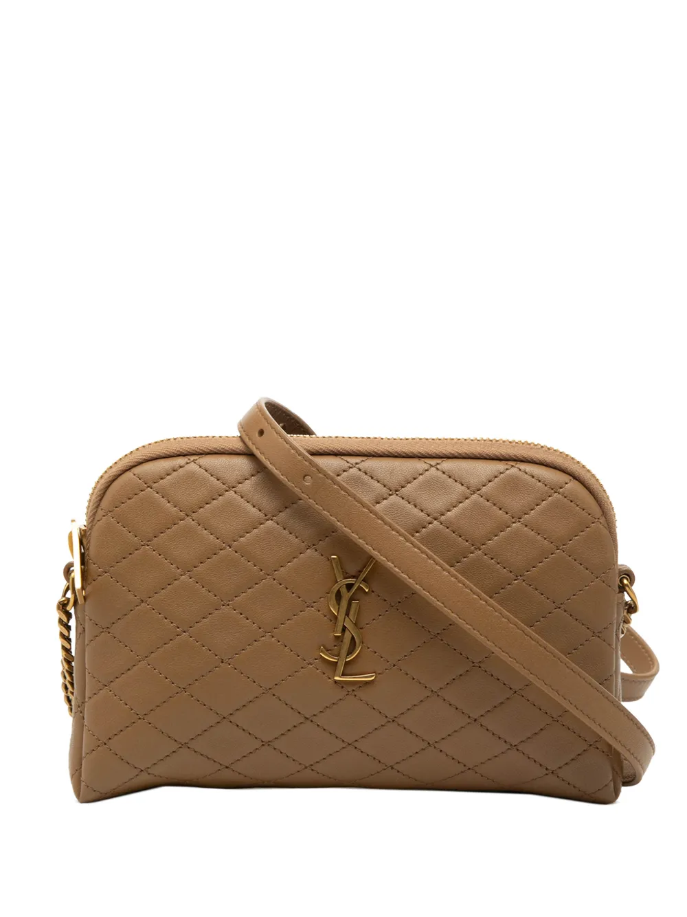 Saint Laurent Pre-Owned 2023 Mini Quilted Lambskin Gaby Zippered Pouch crossbody bag - Braun