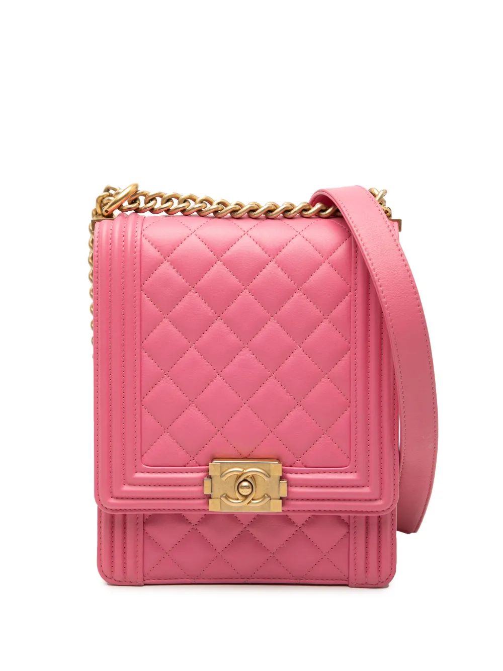 CHANEL Pre-Owned 2018-2019 Quilted Lambskin North South Boy Flap crossbody bag - Rosa