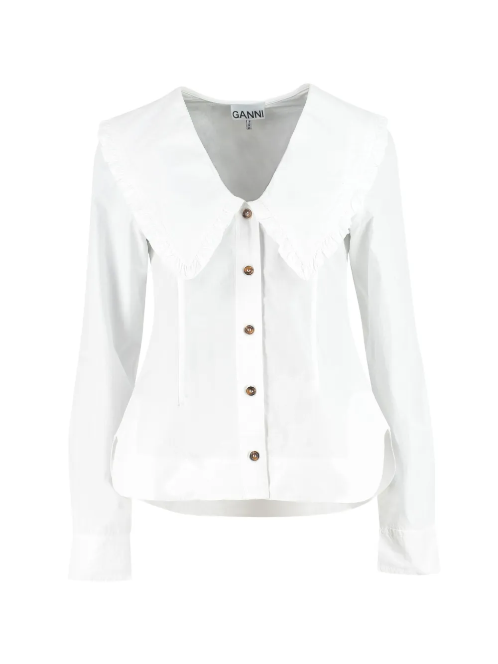 GANNI ruffled oversized-collar shirt - Weiß