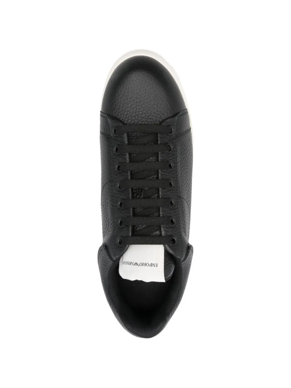 Emporio Armani Tumbled leren vetersneakers Zwart