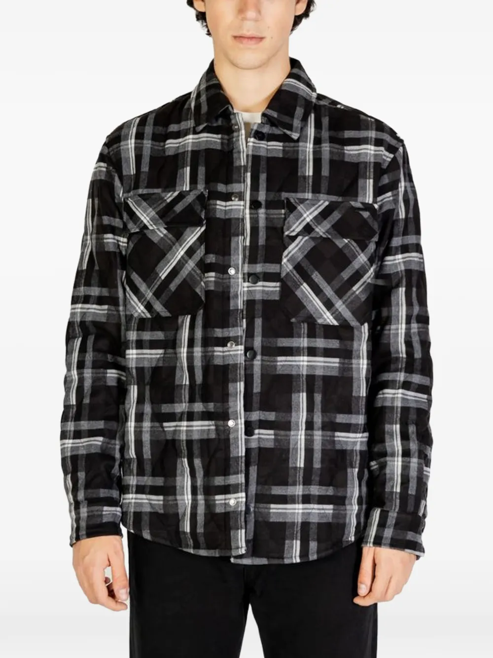 GIANNI LUPO plaid quilted shirt jacket - Nero