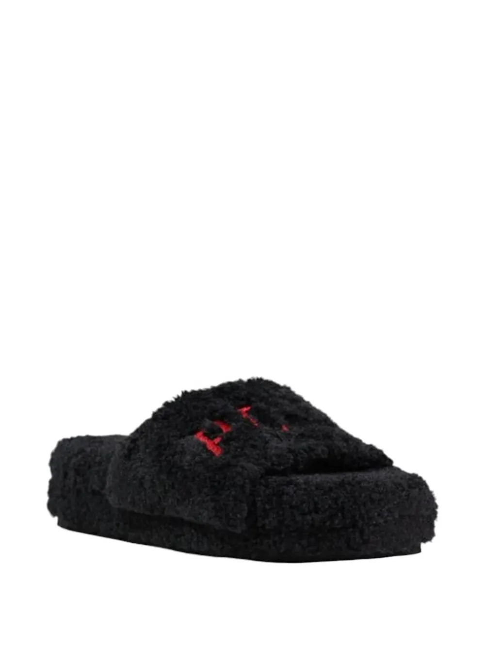 Polo Ralph Lauren borg-texture embroidered slippers Zwart