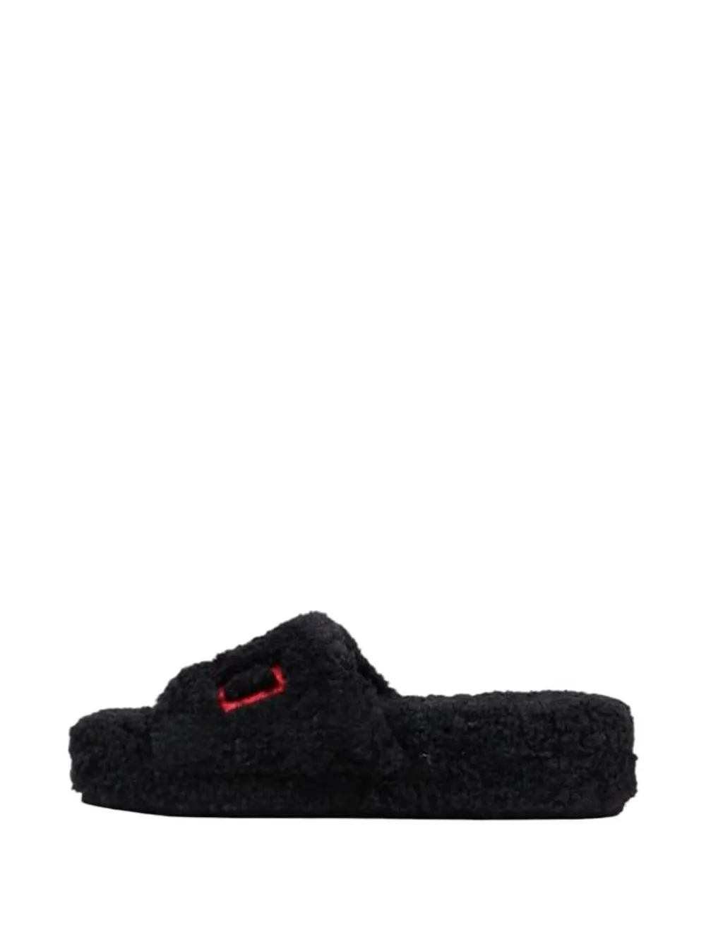Polo Ralph Lauren borg-texture embroidered slippers Zwart
