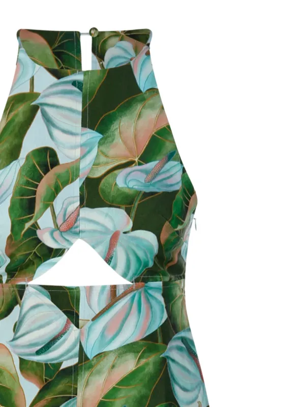 farm rio green leaves cut out midi dress Farm Rio Women's Anturium Leaves Linen Midi Dress - Green - Size XL